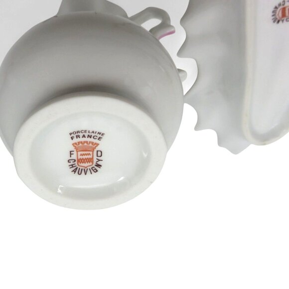 FD Chauvigny Porcelain Floral Vase And Leaf Dish in Pink And White France Vintag - Picture 7 of 10